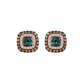 LADIES EARRINGS 1.00CT ROUND/DARK BROWN/BLUE DIAMOND 14K ROSE GOLD