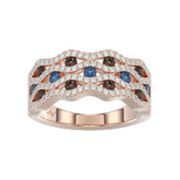 14K Rose Gold 1.00Ct Round Blue & Dark Brown Diamond Ladies Band Multi Color Fine Jewelry
