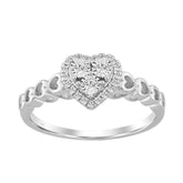 Women’S Sterling Silver 0.12Ct Round Diamond Heart Promise Ring Cluster Design Romantic Ladies Ring