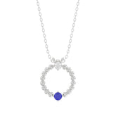 14K White Gold 0.15Ct Blue Sapphire & Diamond Necklace For Women Natural Round Sapphire Ladies Jewelry