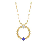 14K Yellow Gold 0.15Ct Blue Sapphire & Diamond Necklace For Women Natural Round Sapphire Ladies Jewelry
