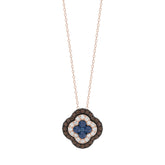 Fashion Pendant 14K Rose Gold 0.60Ct Dark Brown & Blue Diamond Cluster Halo Pendant For Women Round Diamond Ladies Fine Jewelry
