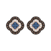 14K Rose Gold 1.00Ct Fancy Color Diamond Earrings Round Blue And Dark Brown Diamond Ladies Jewelry