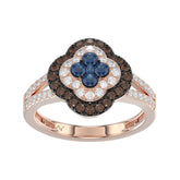 Elegant 14K Rose Gold Ladies Ring Crafted With Fancy Dark Brown And Blue Diamonds Totaling 0.75 Ct. Perfect Luxury Jewelry Gift For Her.