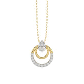 Beautiful 14K Yellow Gold Ladies Pendant With Double Circle Design And Sparkling 0.13 Ct Round Diamonds. Includes Chain.