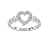 Ladies Sterling Silver 0.05Ct Round Diamond Heart Design Fashion Ring Stylish Ladies Jewelry Ring