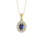 Elegant 14K Yellow Gold Ladies Pendant Featuring Oval Sapphire And Round Diamond Accents 1.16Ct Includes Chain For A Complete Luxury Look.