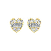 0.25CT Diamond Heart Shape Earrings In 10K Yellow Gold Round & Baguette Diamond Fashion Earrings For Women