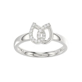 Ladies Lucky Horseshoe Fashion Ring 0.10Ct Round Diamond Sterling Silver White � Double Horseshoe Fashion Jewelry