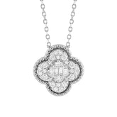 LADIES PENDANT WITH CHAIN 0.25CT ROUND/BAGUETTE DIAMOND 10K WHITE GOLD