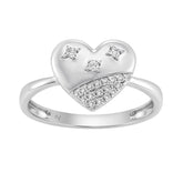 Sterling Silver Ladies Fashion Ring With 0.10Ct Round Diamond Heart Design