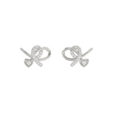 Elegant 10K White Gold Ladies Earrings Featuring A Clustered Heart Design With Twisted Detailing And 0.10 Ct Round Diamonds. Romantic Fine Jewelry For