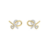 Elegant 10K Yellow Gold Ladies Earrings Featuring A Clustered Heart Design With Twisted Detailing And 0.10 Ct Round Diamonds. Romantic Fine Jewelry Fo
