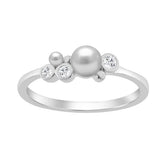 Sterling Silver 0.10Ct Round Diamond & White Pearl Cluster Ring Elegant Ladies Fashion & Engagement Ring