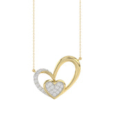 Elegant 10K Yellow Gold Fashion Pendant Featuring A Double Heart Design With 0.15 Ct Round Diamonds. A Romantic And Stylish Ladies Jewelry