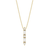 10K Yellow Gold 0.10Ct Diamond Pendant With Chain Featuring Round And Baguette Accents. A Simple Yet Sophisticated Ladies Fine Jewelry Piece.
