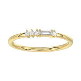 Ladies 10K Yellow Gold Diamond Fashion Ring 0.16 Ct Round & Baguette Diamond Jewelry
