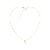 Stylish 10K Yellow Gold Ladies “K” Letter Necklace Featuring Round Ruby Diamonds And Pearl Accents. A Delicate And Personalized Fine Jewelry