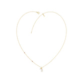 Stylish 10K Yellow Gold Ladies “B” Letter Necklace Featuring Round Ruby Diamonds And Pearl Accents. A Delicate And Personalized Fine Jewelry