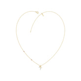 Stylish 10K Yellow Gold Ladies “F” Letter Necklace Featuring Round Ruby Diamonds And Pearl Accents. A Delicate And Personalized Fine Jewelry