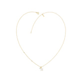 Stylish 10K Yellow Gold Ladies “H” Letter Necklace Featuring Round Ruby Diamonds And Pearl Accents. A Delicate And Personalized Fine Jewelry