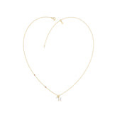 Stylish 10K Yellow Gold Ladies “H” Letter Necklace Featuring Round Ruby Diamonds And Pearl Accents. A Delicate And Personalized Fine Jewelry