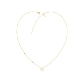 Stylish 10K Yellow Gold Ladies “P” Letter Necklace Featuring Round Ruby Diamonds And Pearl Accents. A Delicate And Personalized Fine Jewelry