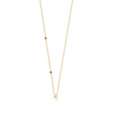 Stylish 10K Yellow Gold Ladies “P” Letter Necklace Featuring Round Ruby Diamonds And Pearl Accents. A Delicate And Personalized Fine Jewelry