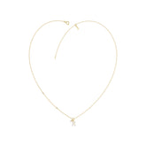 Stylish 10K Yellow Gold Ladies “R” Letter Necklace Featuring Round Ruby Diamonds And Pearl Accents. A Delicate And Personalized Fine Jewelry