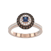 Elegant 14K Rose Gold Fashion Ring Featuring 0.55 Ct Round Diamonds In Blue And Dark Brown Tones. A Bold And Modern Fine Jewelry Piece For Women.