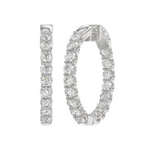 LADIES HOOP EARRINGS 5CT ROUND DIAMOND 14K WHITE GOLD