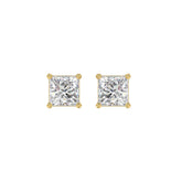 LADIES SOLITAIRE EARRINGS 2CT PRINCESS DIAMOND 14K YELLOW GOLD