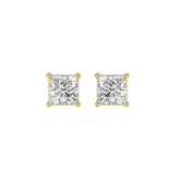 LADIES SOLITAIRE EARRINGS 2CT PRINCESS DIAMOND 14K YELLOW GOLD