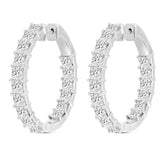 LADIES HOOP EARRINGS 7CT PRINCESS DIAMOND 14K WHITE GOLD