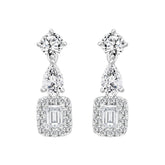 LADIES EARRINGS 2CT ROUND/EMERALD/PEAR DIAMOND 14K WHITE GOLD (CENTER STONE EMERALD DIAMOND 1/2CT )