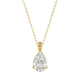 LADIES SOLITAIRE PENDANT WITH CHAIN 2CT PEAR DIAMOND 14K YELLOW GOLD