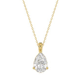 LADIES SOLITAIRE PENDANT WITH CHAIN 2CT PEAR DIAMOND 14K YELLOW GOLD