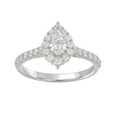 LADIES RING 1CT ROUND/PEAR DIAMOND 14K WHITE GOLD (CENTER STONE PEAR DIAMOND 1/2CT)