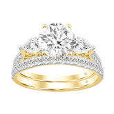 LADIES BRIDAL SET 3CT ROUND/PEAR DIAMOND 14K YELLOW GOLD (CENTER STONE ROUND DIAMOND 2CT )