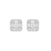 LADIES EARRINGS 1CT ROUND/PRINCESS DIAMOND 14K WHITE GOLD