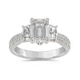 LADIES Engagement Ring 3CT ROUND/EMERALD/CADILLAC DIAMOND 14K WHITE GOLD (CENTER STONE EMERALD DIAMOND 2CT )