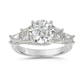 LADIES RING 3 3/4CT ROUND/TRAPEZOID/tapered baguette DIAMOND 14K WHITE GOLD (CENTER STONE ROUND DIAMOND 2CT )
