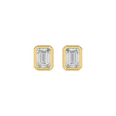 LADIES SOLITAIRE EARRINGS 2CT EMERALD DIAMOND 14K YELLOW GOLD