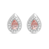 ETERNAL BLUSH COLLECTION LADIES EARRINGS 1 1/3CT ROUND/PEAR DIAMOND 14K WHITE GOLD (CENTER STONE PINK PEAR DIAMOND 1CT)