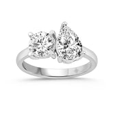 LADIES RING 2CT ROUND/PEAR DIAMOND 14K WHITE GOLD