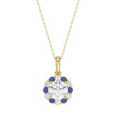14K YELLOW GOLD 1 1/4CT ROUND/ ROUND BLUE SAPPHIRE DIAMOND LADIES PENDANT (CENTER STONE ROUND DIAMOND 1CT)