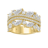 This is a diamond 14k cluster Ladies 2CT Ring featuring Marquise-shaped and round-cut diamonds in a leaf or floral motif set in Yellow gold (Color F-G Clarity VS1/VS2)