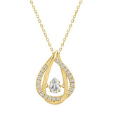 14K YELLOW GOLD 3/4CT ROUND/PEAR DIAMOND LADIES PENDANT WITH CHAIN (CENTER STONE PEAR DIAMOND 1/2CT)