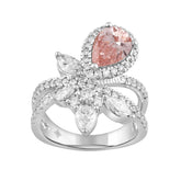 ETERNAL BLUSH COLLECTION 14K WHITE GOLD 3.00CT ROUND/PEAR/MARQUISE DIAMOND LADIES RING (CENTER STONE PINK PEAR DIAMOND 1 1/2CT)
