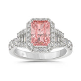 ETERNAL BLUSH COLLECTION 14K WHITE GOLD 2 3/4CT ROUND/BAGUETTE/RADIANT DIAMOND LADIES RING (CENTER STONE PINK RADIANT DIAMOND 2.00CT)